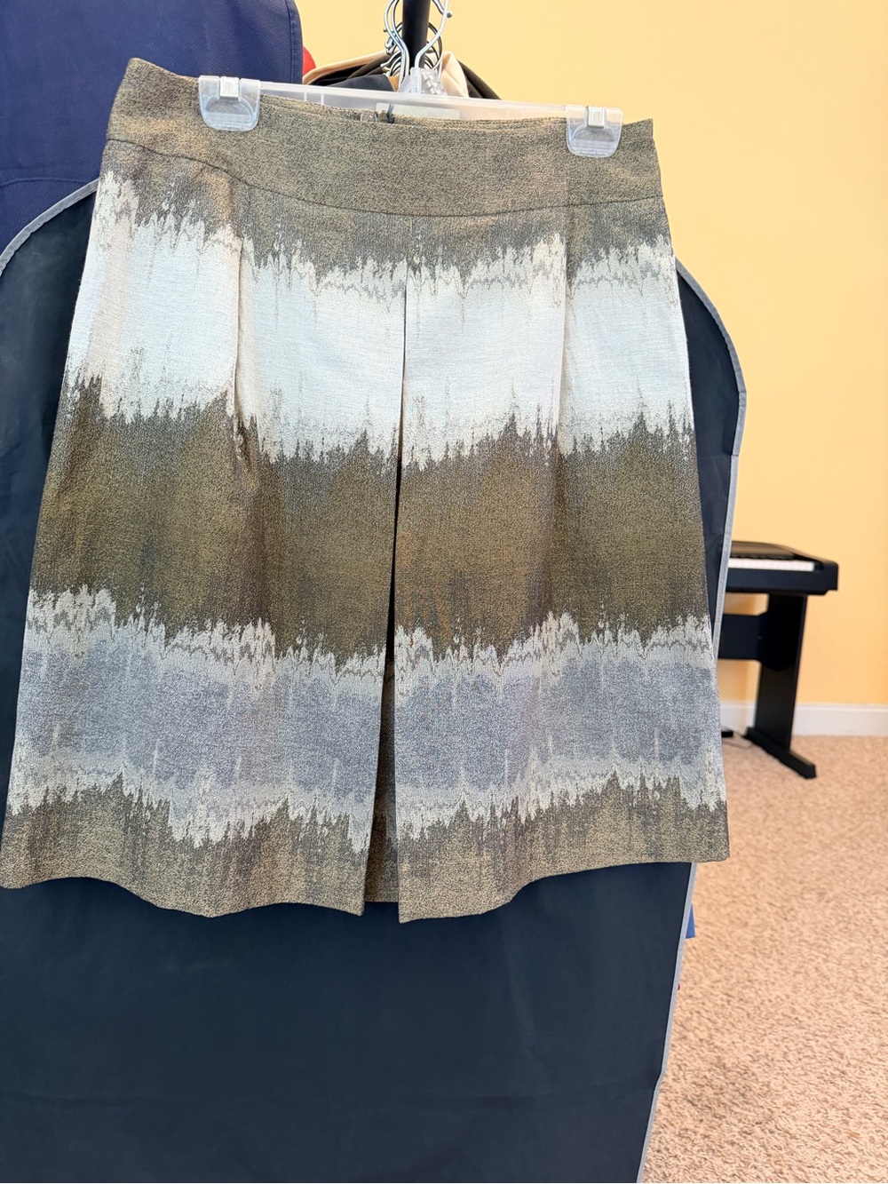 Madeline A-Line Skirt in Olive and Cream with Gray Banding